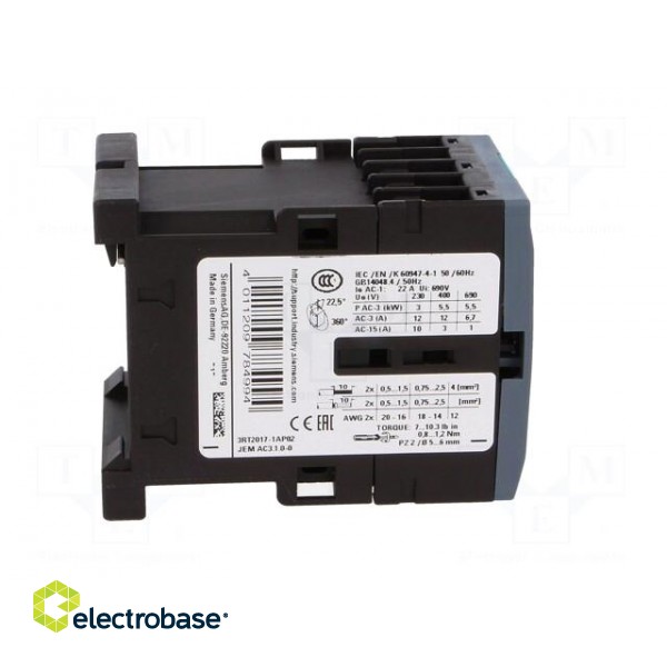 Contactor: 3-pole | NO x3 | Auxiliary contacts: NC | 230VAC | 12A | 690V image 7
