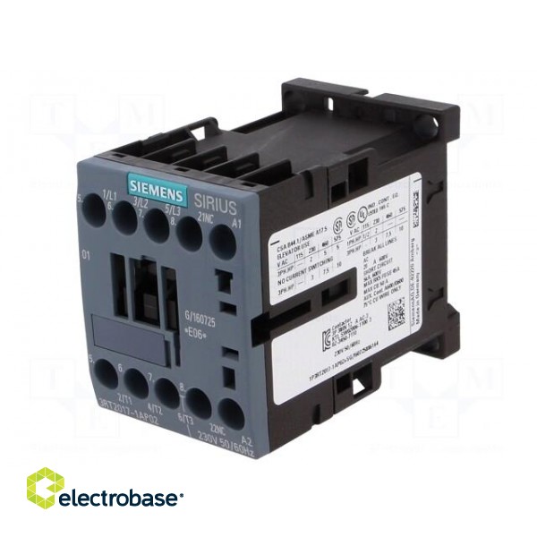 Contactor: 3-pole | NO x3 | Auxiliary contacts: NC | 230VAC | 12A | 690V image 1