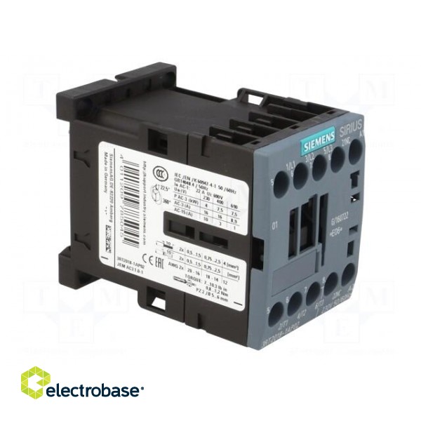 Contactor: 3-pole | NO x3 | Auxiliary contacts: NC | 230VAC | 17A | 690V image 8