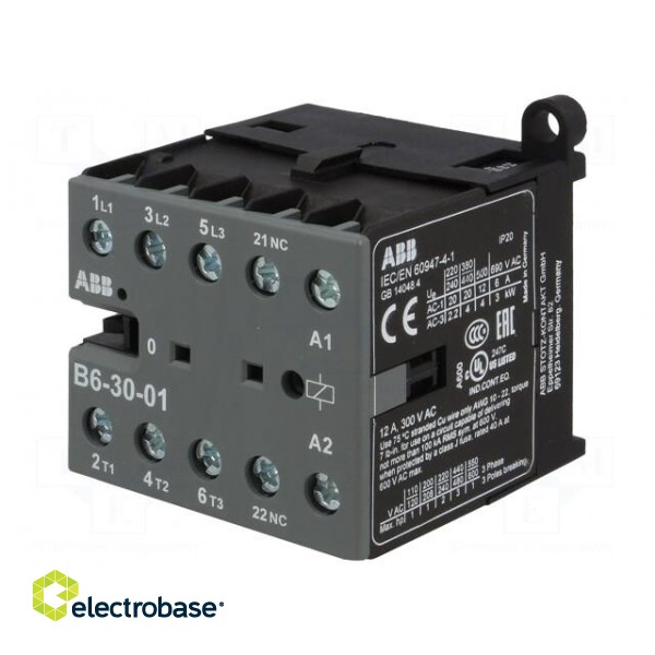 Contactor: 3-pole | NO x3 | Auxiliary contacts: NC | 24VAC | 6A | B6 paveikslėlis 1