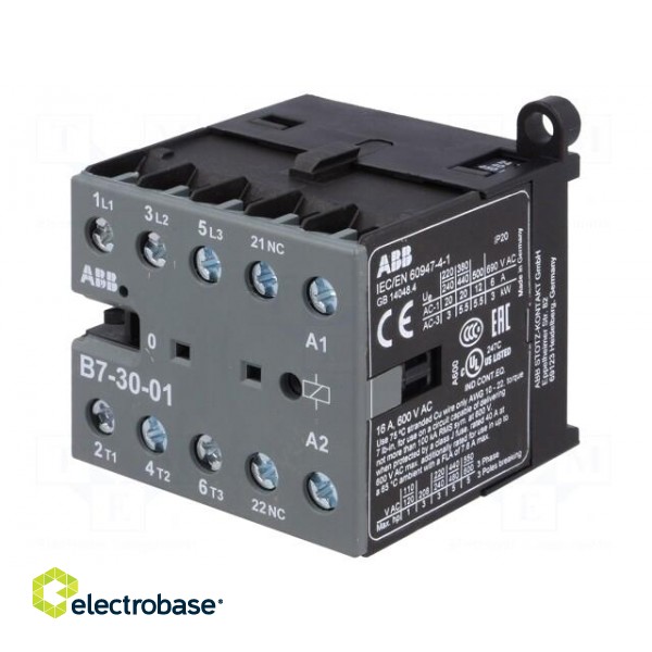 Contactor: 3-pole | NO x3 | Auxiliary contacts: NC | 24VAC | 7A | B7 фото 1