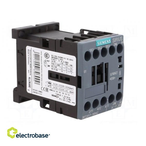 Contactor: 3-pole | NO x3 | Auxiliary contacts: NC | 24VDC | 12A | 3RT20 image 8