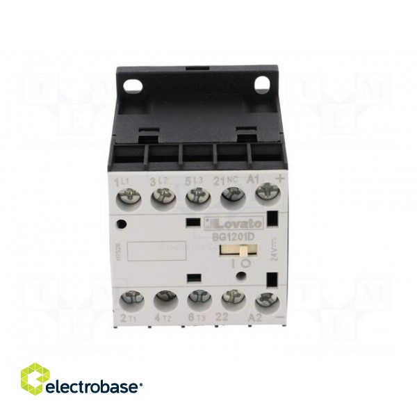 Contactor: 3-pole | NO x3 | Auxiliary contacts: NC | 24VDC | 12A | DIN image 9