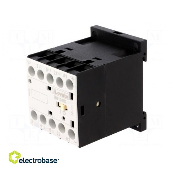Contactor: 3-pole | NO x3 | Auxiliary contacts: NC | 24VDC | 12A | DIN image 1