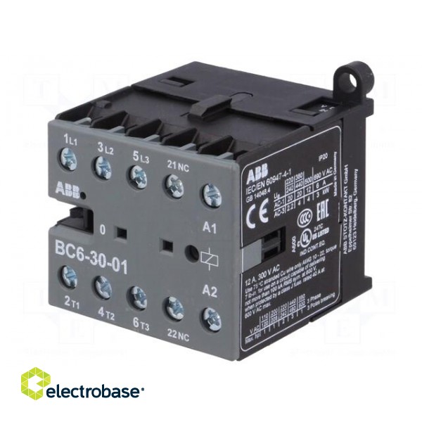 Contactor: 3-pole | NO x3 | Auxiliary contacts: NC | 24VDC | 6A | BC6 image 1