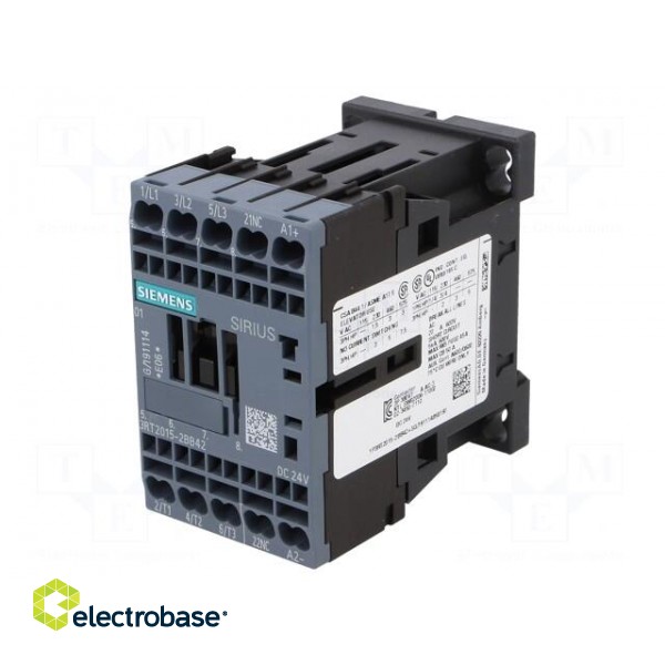 Contactor: 3-pole | NO x3 | Auxiliary contacts: NC | 24VDC | 7A | 3RT20 фото 1