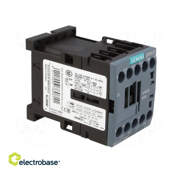 Contactor: 3-pole | NO x3 | Auxiliary contacts: NC | 24VDC | 7A | 3RT20 фото 8