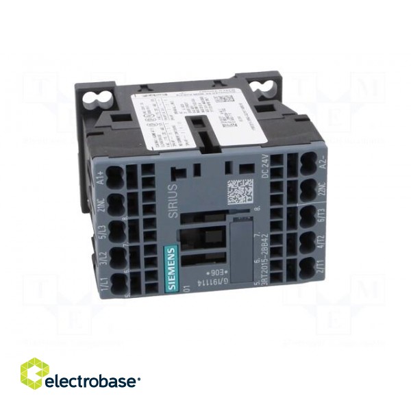 Contactor: 3-pole | NO x3 | Auxiliary contacts: NC | 24VDC | 7A | 3RT20 фото 9