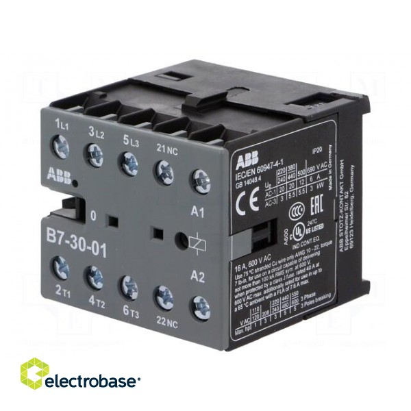 Contactor: 3-pole | NO x3 | Auxiliary contacts: NC | 42VAC | 7A | B7 image 1