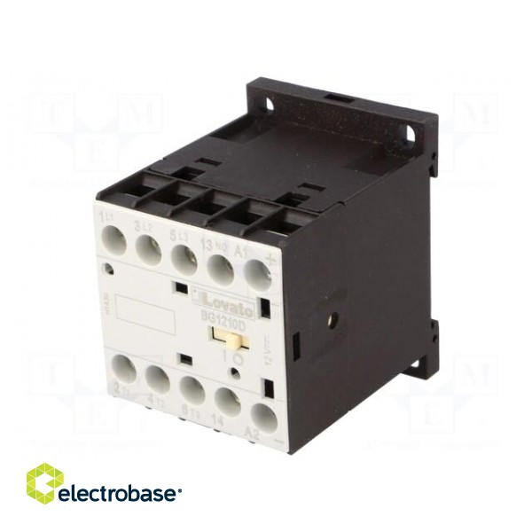 Contactor: 3-pole | NO x3 | Auxiliary contacts: NO | 12VDC | 12A | DIN image 1