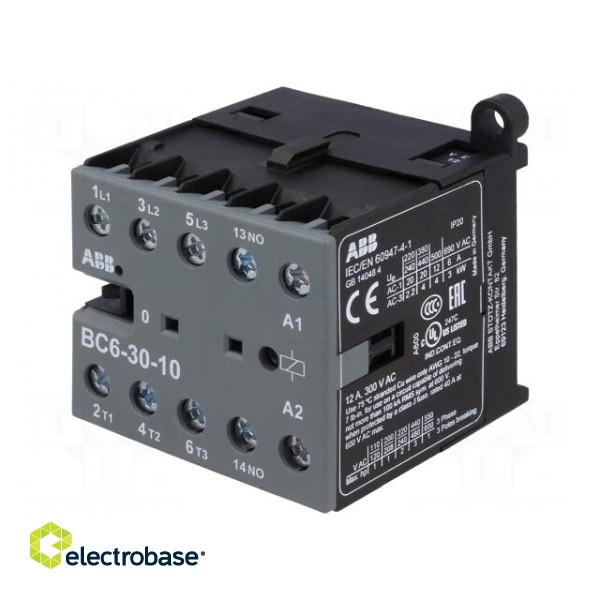 Contactor: 3-pole | NO x3 | Auxiliary contacts: NO | 12VDC | 6A | BC6 image 1