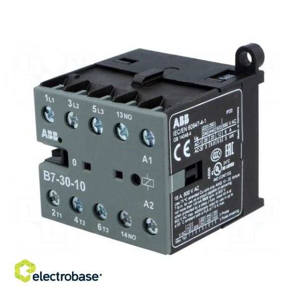 Contactor: 3-pole | NO x3 | Auxiliary contacts: NO | 220÷240VAC | 7A image 1