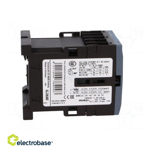 Contactor: 3-pole | NO x3 | Auxiliary contacts: NO | 24VDC | 17A | 3RT20 image 7