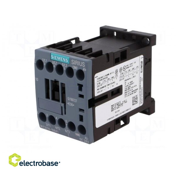 Contactor: 3-pole | NO x3 | Auxiliary contacts: NO | 24VDC | 17A | 3RT20 image 2