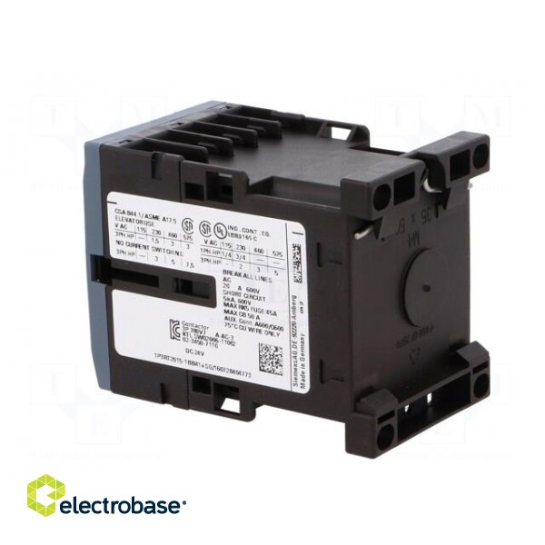 Contactor: 3-pole | NO x3 | Auxiliary contacts: NO | 24VDC | 7A | 3RT20 фото 4