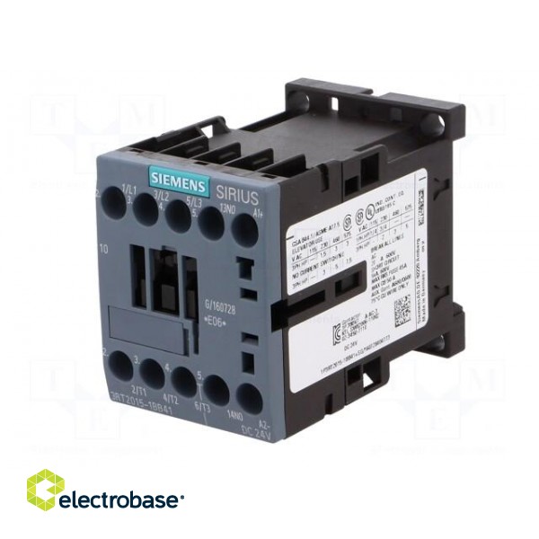 Contactor: 3-pole | NO x3 | Auxiliary contacts: NO | 24VDC | 7A | 3RT20 фото 2