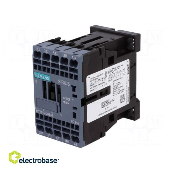Contactor: 3-pole | NO x3 | Auxiliary contacts: NO | 24VDC | 9A | 3RT20 фото 1