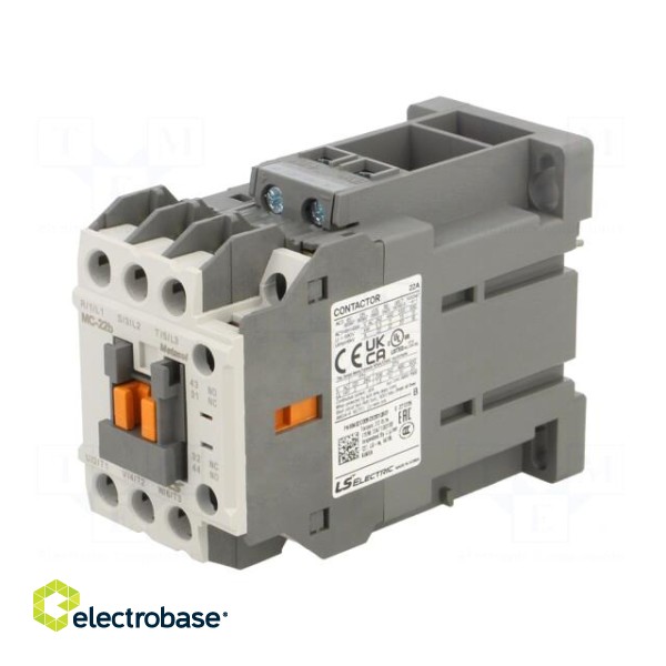 Contactor: 3-pole | NO x3 | Auxiliary contacts: NO + NC | 12VDC | 22A image 1