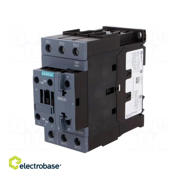 Contactor: 3-pole | NO x3 | Auxiliary contacts: NO + NC | 230VAC | 40A image 1