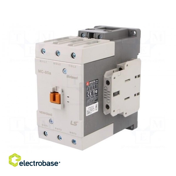 Contactor: 3-pole | NO x3 | Auxiliary contacts: NO + NC | 230VAC | 85A image 1