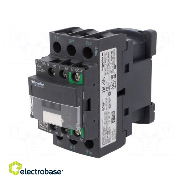Contactor: 3-pole | NO x3 | Auxiliary contacts: NO + NC | 24÷60VAC image 1