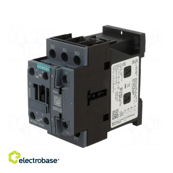 Contactor: 3-pole | NO x3 | Auxiliary contacts: NO + NC | 24VAC | 9A фото 1