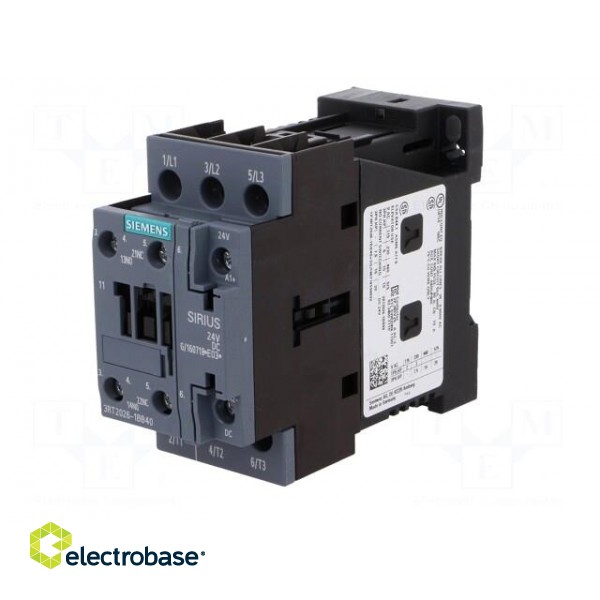 Contactor: 3-pole | NO x3 | Auxiliary contacts: NO + NC | 24VDC | 25A image 2
