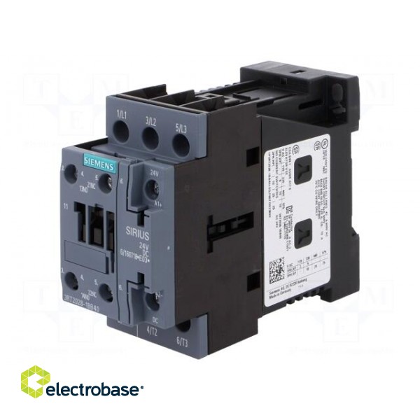 Contactor: 3-pole | NO x3 | Auxiliary contacts: NO + NC | 24VDC | 40A image 1