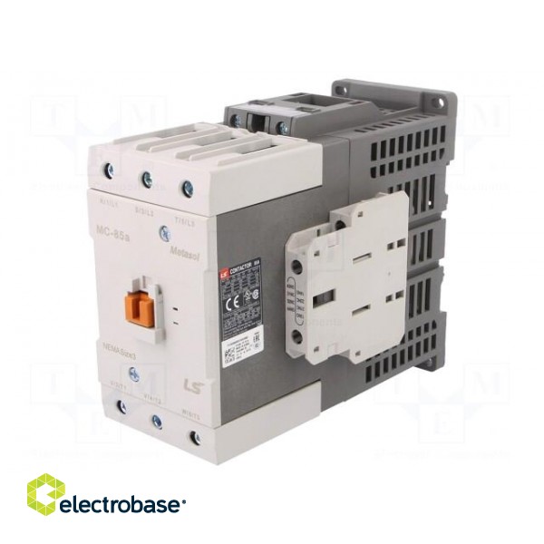 Contactor: 3-pole | NO x3 | Auxiliary contacts: NO + NC | 24VDC | 85A image 1
