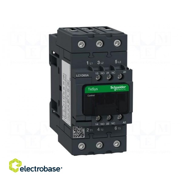 Contactor: 3-pole | NO x3 | Auxiliary contacts: NO + NC | 24VDC | 65A