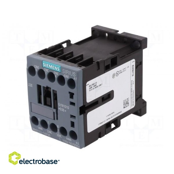 Contactor: 4-pole | NC x2 + NO x2 | 110VAC | 10A | 3RH20 | -25÷60°C фото 1