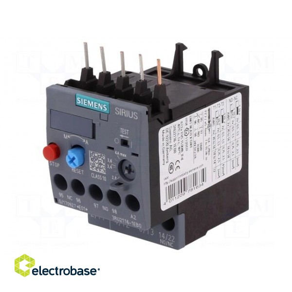 Thermal relay | Series: 3RT20 | Size: S00 | Auxiliary contacts: NC,NO image 1