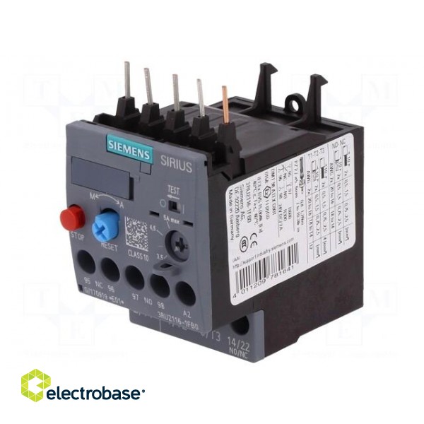 Thermal relay | Series: 3RT20 | Size: S00 | Auxiliary contacts: NC,NO фото 1