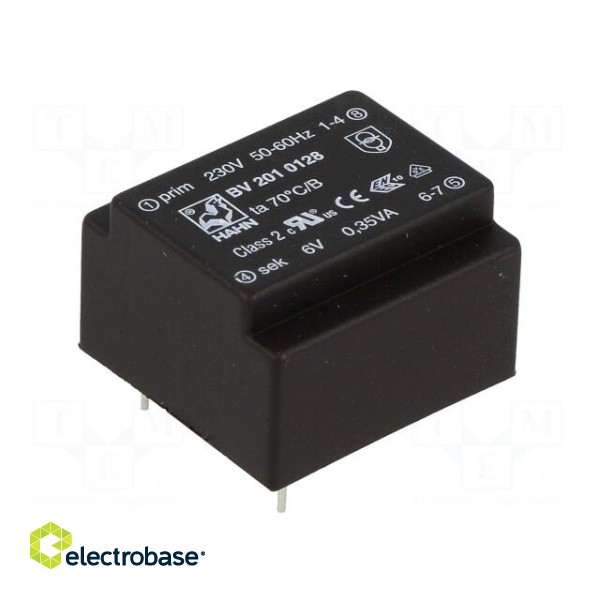 Transformer: encapsulated | 0.35VA | 230VAC | 6V | 58mA | Mounting: PCB image 1