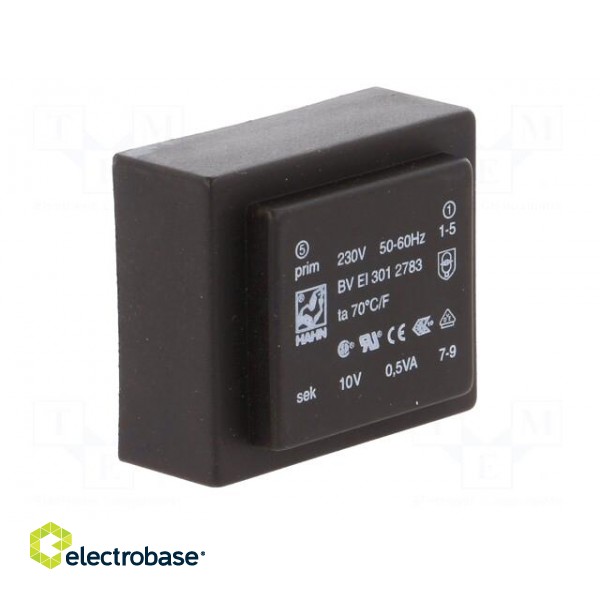 Transformer: encapsulated | 0.5VA | 230VAC | 10V | 50mA | Mounting: PCB image 2