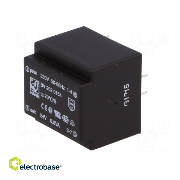 Transformer: encapsulated | 0.5VA | 230VAC | 24V | 21mA | Mounting: PCB image 4