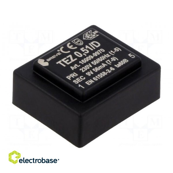 Transformer: encapsulated | 0.5VA | 230VAC | 9V | PCB | IP00 | A: 28mm image 1