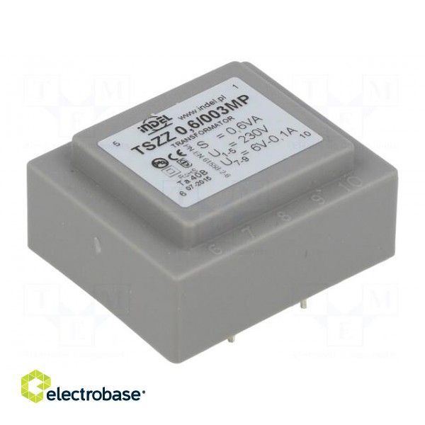 Transformer: encapsulated | 0.6VA | 230VAC | 6V | 100mA | PCB | IP00 image 1