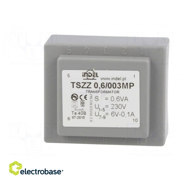 Transformer: encapsulated | 0.6VA | 230VAC | 6V | 100mA | PCB | IP00 image 3