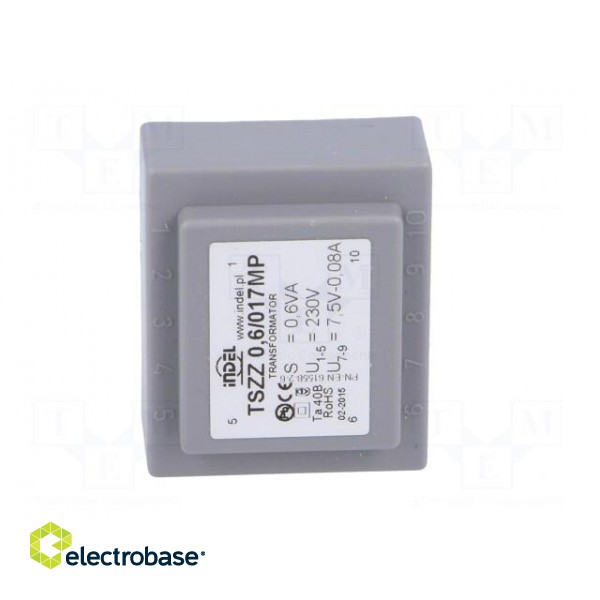 Transformer: encapsulated | 0.6VA | 230VAC | 7.5V | 0.08A | IP00 | 70g paveikslėlis 9