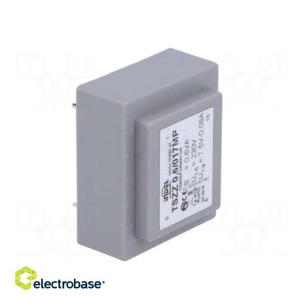 Transformer: encapsulated | 0.6VA | 230VAC | 7.5V | 0.08A | IP00 | 70g paveikslėlis 8