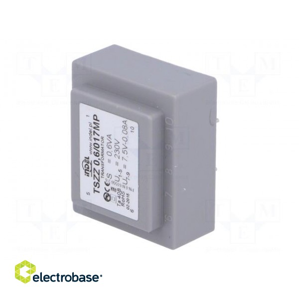 Transformer: encapsulated | 0.6VA | 230VAC | 7.5V | 0.08A | IP00 | 70g paveikslėlis 2