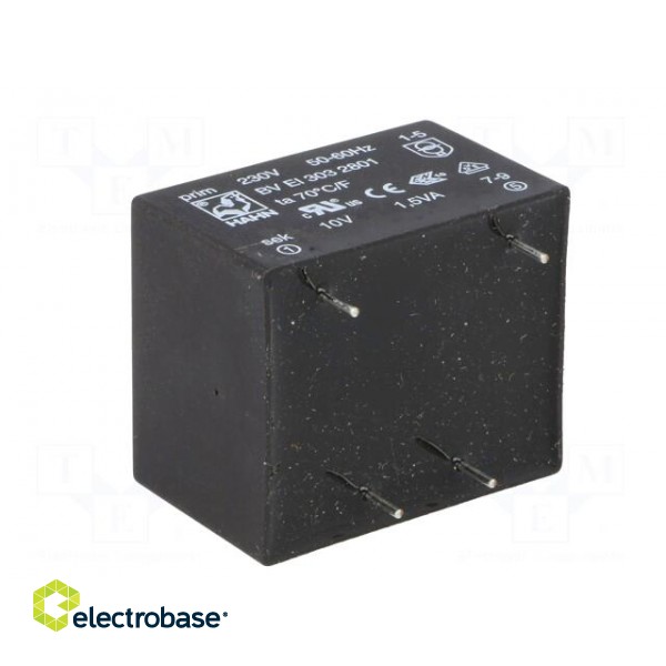 Transformer: encapsulated | 1.5VA | 230VAC | 10V | 150mA | Mounting: PCB image 6