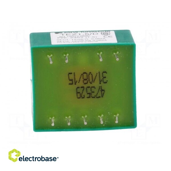 Transformer: encapsulated | 1.5VA | 230VAC | 12V | 12V | 62.5mA | 62.5mA фото 7