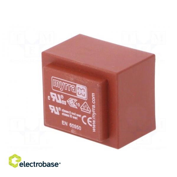 Transformer: encapsulated | 1.5VA | 230VAC | 15V | 100mA | Mounting: PCB image 4