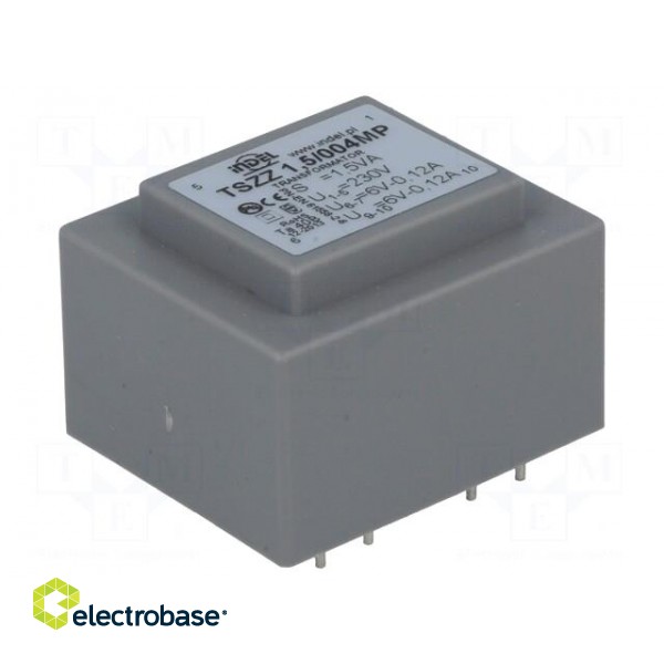 Transformer: encapsulated | 1.5VA | 230VAC | 6V | 6V | 0.1A | 0.1A | IP00 image 1