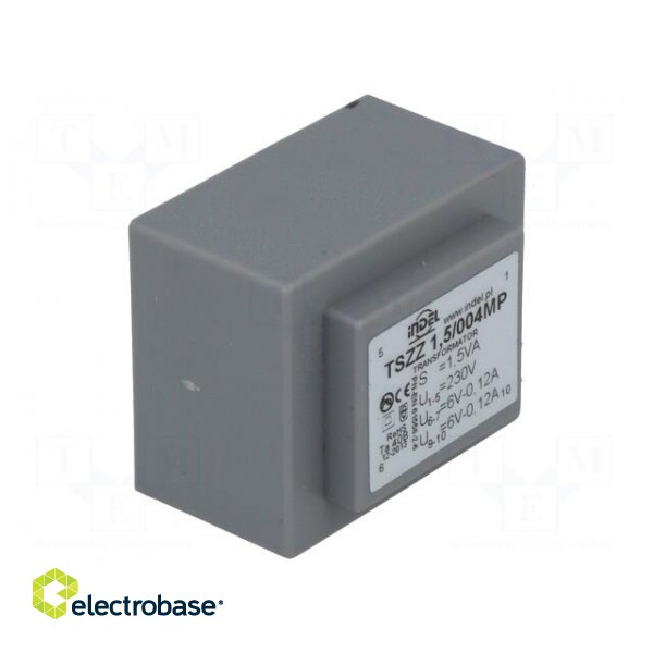 Transformer: encapsulated | 1.5VA | 230VAC | 6V | 6V | 0.1A | 0.1A | IP00 image 2