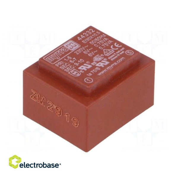 Transformer: encapsulated | 1.5VA | 230VAC | 6V | 6V | 125mA | 125mA image 1