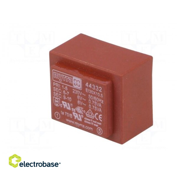 Transformer: encapsulated | 1.5VA | 230VAC | 6V | 6V | 125mA | 125mA image 4