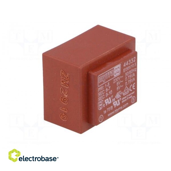 Transformer: encapsulated | 1.5VA | 230VAC | 6V | 6V | 125mA | 125mA | PCB image 2